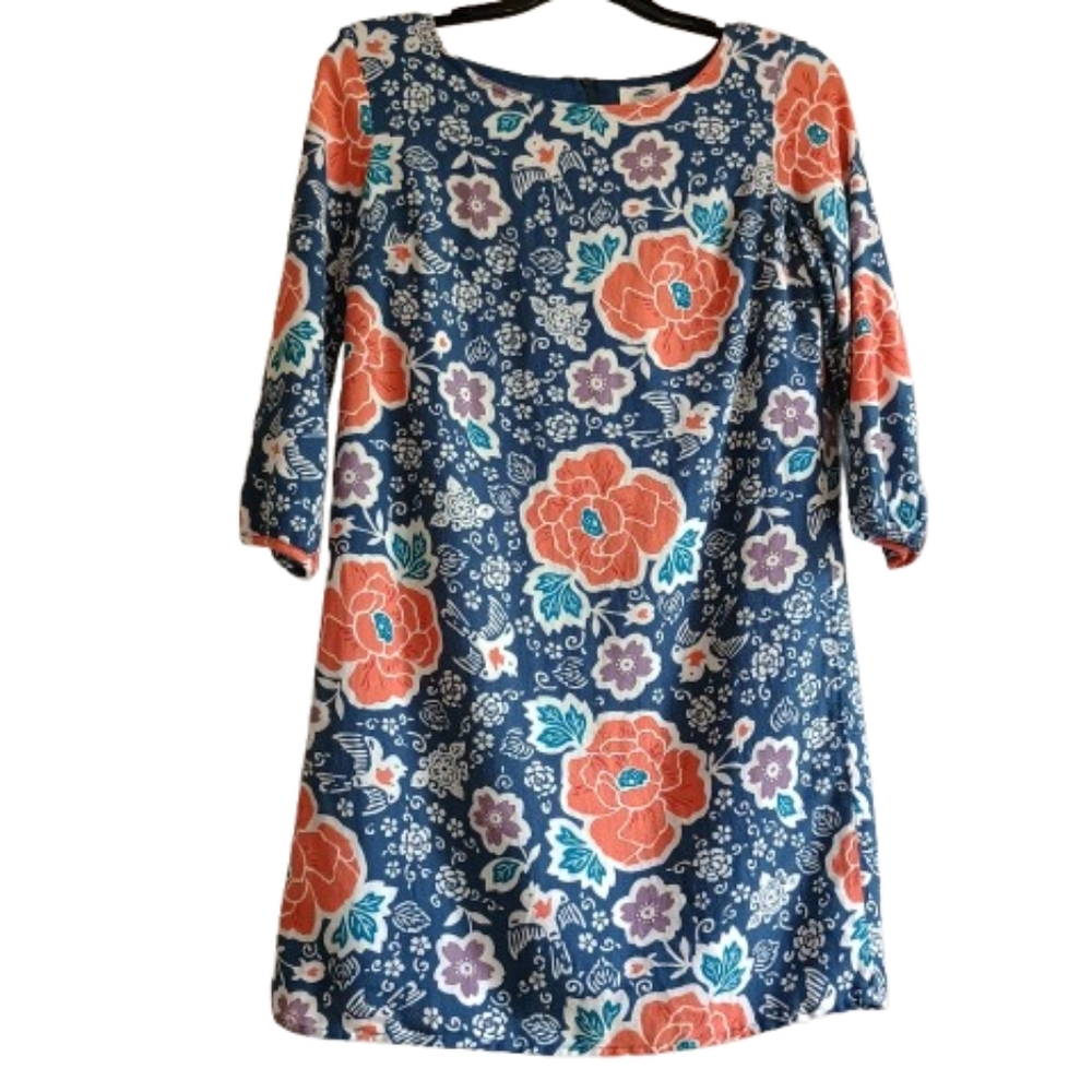 Old Navy XS Blue‎ Floral Print Shift Dress Lined Cotton Blend Boho Cottagecore